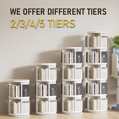 360° Rotating 5-Tier Bookshelf, Space-Saving Organizer for Home, Office, Easy Assembly