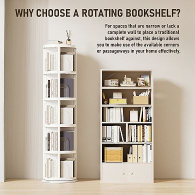 360° Rotating 5-Tier Bookshelf, Space-Saving Organizer for Home, Office, Easy Assembly