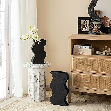 Glitzhome Set of 2 Modern Black Textured Ripple Metal Vases