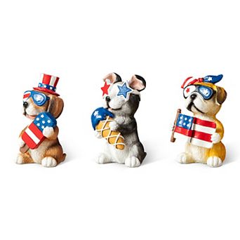 Glitzhome 4.5"H Set of 3 Patriotic Resin Dog Table Décor