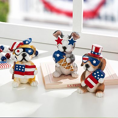 Glitzhome 4.5"H Set of 3 Patriotic Resin Dog Table Décor