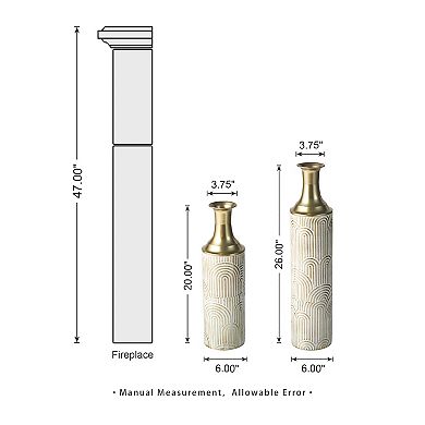 Glitzhome Set of 2 Modern White and Gold Metal Floor Vases