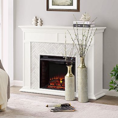 Glitzhome Set of 2 Modern White and Gold Metal Floor Vases