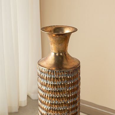 Glitzhome Set of 2 Metal Gold Embossed Floor Vases with Verdigris Finish