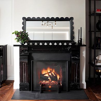 Glitzhome 42.50"H Rectangle Mirror, Wavy Wall Mirror with Black Wood Frame