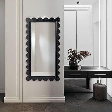 Glitzhome 42.50"H Rectangle Mirror, Wavy Wall Mirror with Black Wood Frame