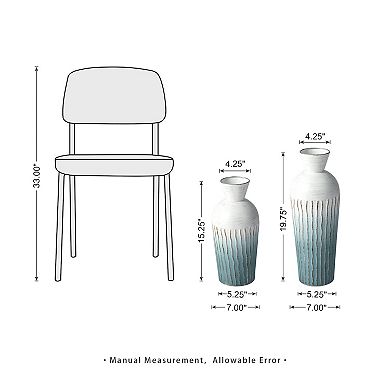 Glitzhome Set of 2 Abstract Ombre Aqua Metal Vases