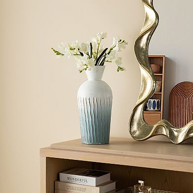 Glitzhome Set of 2 Abstract Ombre Aqua Metal Vases