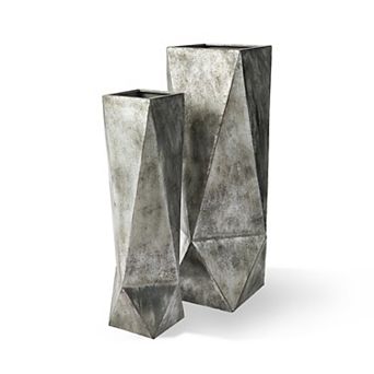 Glitzhome Set of 2 Metal Geometric Antique Silver Floor Vases