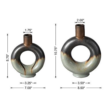 Glitzhome Set of 2 Modern Two-tone Color with Circle Hollow Ceramic Table Vases