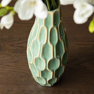 Glitzhome Set of 2 Modern Geometric Green Ceramic Table Vases