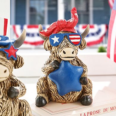 Glitzhome Set of 2 Patriotic Resin Highland Cow Table Decor