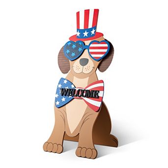 Glitzhome 30"H Patriotic Wooden Labrador- shape Easel Porch Decor