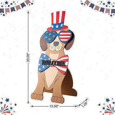 Glitzhome 30"H Patriotic Wooden Labrador- shape Easel Porch Decor