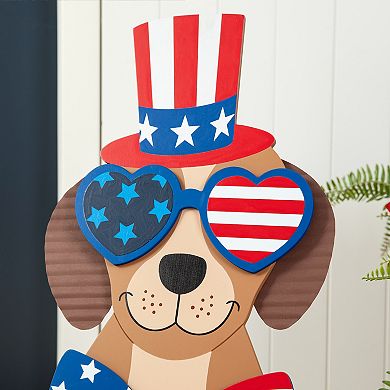 Glitzhome 30"H Patriotic Wooden Labrador- shape Easel Porch Decor