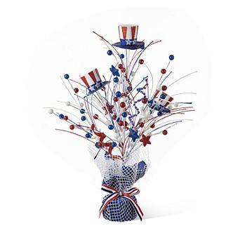 Glitzhome 20”H Patriotic Top Hat Table Tree with Burlap Base
