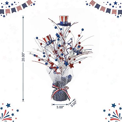 Glitzhome 20”H Patriotic Top Hat Table Tree with Burlap Base