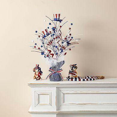 Glitzhome 20”H Patriotic Top Hat Table Tree with Burlap Base