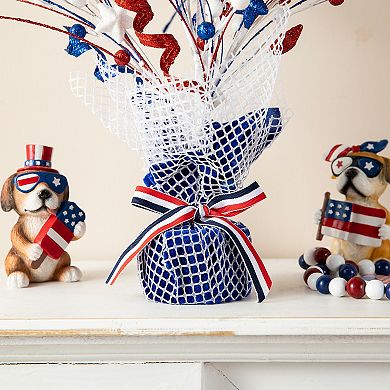 Glitzhome 20”H Patriotic Top Hat Table Tree with Burlap Base