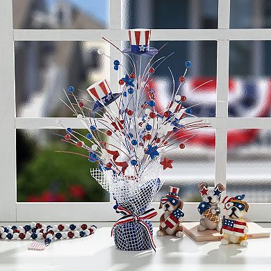Glitzhome 20”H Patriotic Top Hat Table Tree with Burlap Base