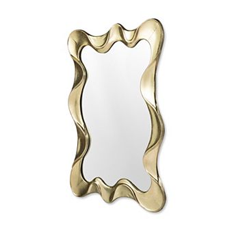Glitzhome 34.25"H Rectangle Mirror, Wavy Wall Mirror with Gold Foil Metal Frame