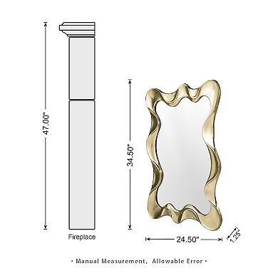 Glitzhome 34.25"H Rectangle Mirror, Wavy Wall Mirror with Gold Foil Metal Frame
