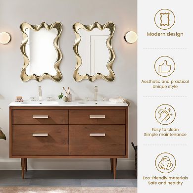 Glitzhome 34.25"H Rectangle Mirror, Wavy Wall Mirror with Gold Foil Metal Frame