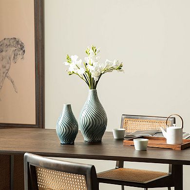 Glitzhome Set of 2 Modern Spiraling Artistry Turquoise Ceramic Table Vases
