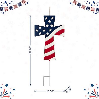 Glitzhome 32" H Double Sided Metal Cross Patriotic Yard Stake