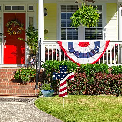 Glitzhome 32" H Double Sided Metal Cross Patriotic Yard Stake