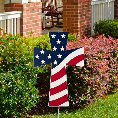 Glitzhome 32" H Double Sided Metal Cross Patriotic Yard Stake
