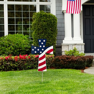Glitzhome 32" H Double Sided Metal Cross Patriotic Yard Stake