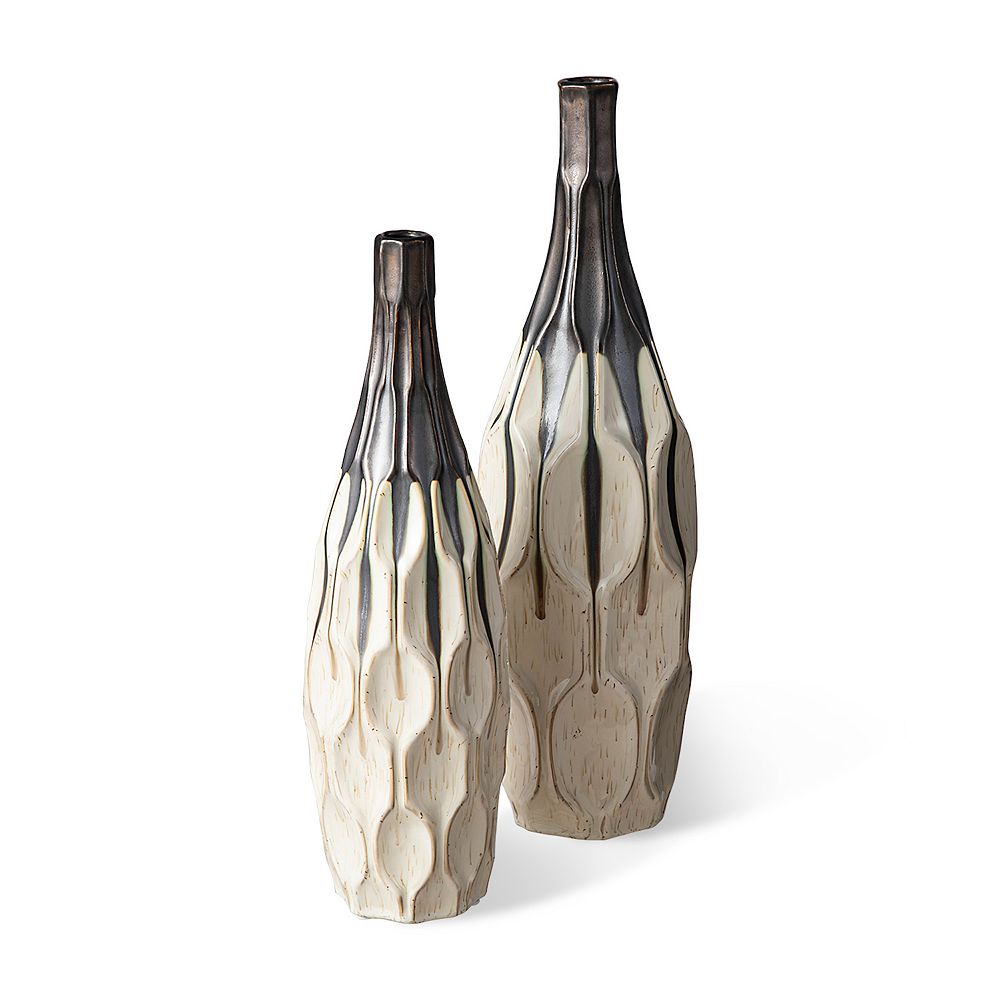 Glitzhome Set of 2 Two-tone Color with Geometric Faceted Ceramic Table ...