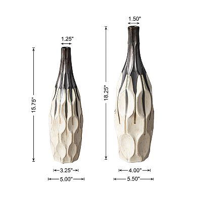 Glitzhome Set of 2 Two-tone Color with Geometric Faceted Ceramic Table Vases
