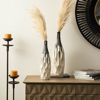 Glitzhome Set of 2 Two-tone Color with Geometric Faceted Ceramic Table Vases