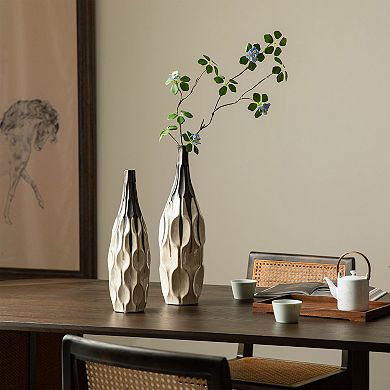 Glitzhome Set of 2 Two-tone Color with Geometric Faceted Ceramic Table Vases