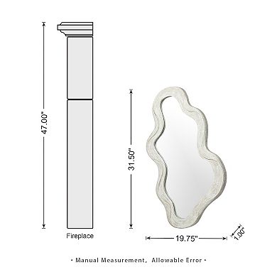 Glitzhome 31.75"H Irregular Mirror, Wavy Wall Mirror with Washed White Wood Frame