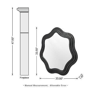 Glitzhome 33.50"D Modern Black Tripled Wood Frame Wavy Wall Mirror