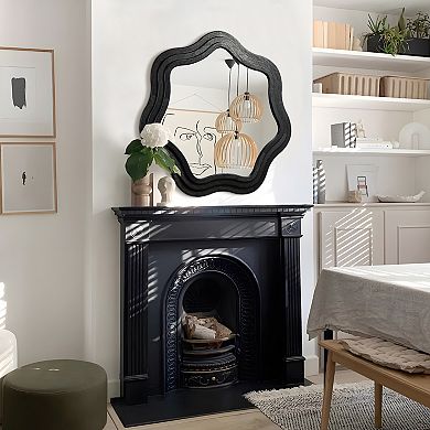 Glitzhome 33.50"D Modern Black Tripled Wood Frame Wavy Wall Mirror