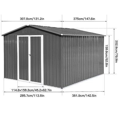 Mondawe Metal Garden Sheds 10ft x 12ft Outdoor Storage Sheds with Panels Hinged Double Doors