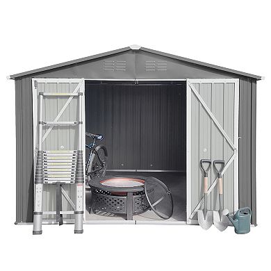 Mondawe Metal Garden Sheds 10ft x 12ft Outdoor Storage Sheds with Panels Hinged Double Doors