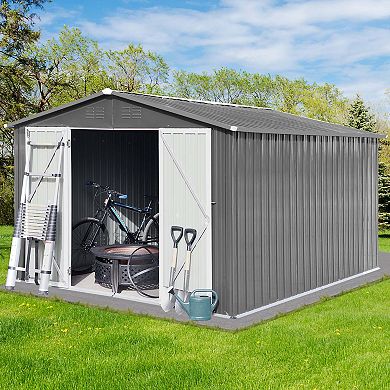 Mondawe Metal Garden Sheds 10ft x 12ft Outdoor Storage Sheds with Panels Hinged Double Doors