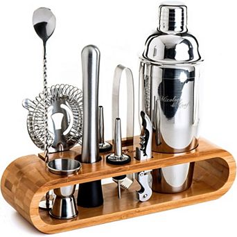 Zulay Kitchen Bartender Kit 10 pc Bar Tool Set with Bamboo Stand
