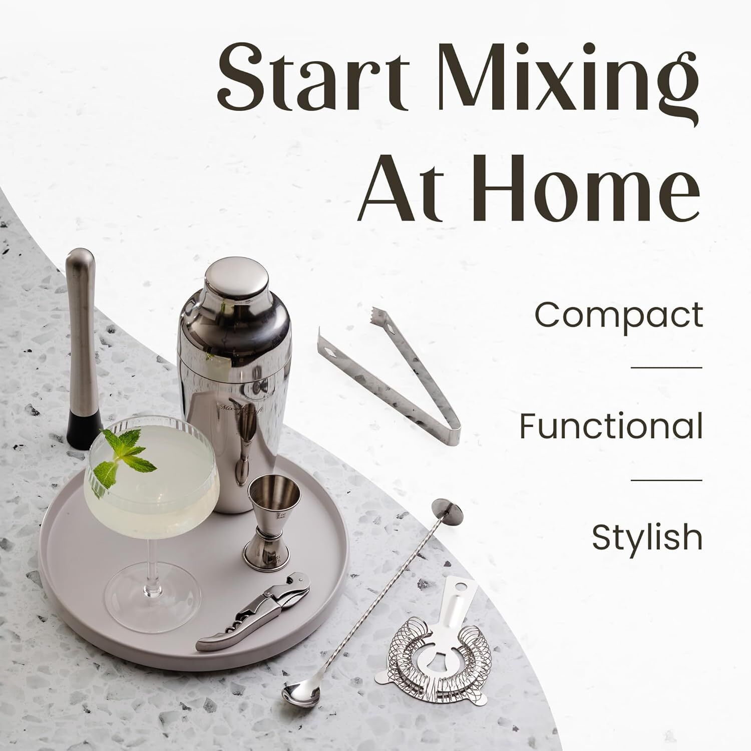 Zulay Kitchen Bartender Kit 10-Piece Bar Tool Set with Bamboo Stand