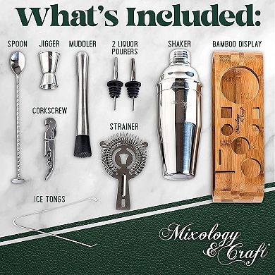 Zulay Kitchen Bartender Kit 10-Piece Bar Tool Set with Bamboo Stand