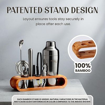 Zulay Kitchen Bartender Kit 10-Piece Bar Tool Set with Bamboo Stand