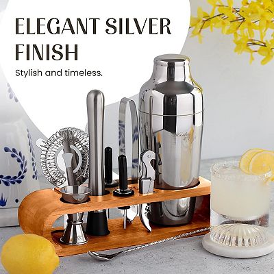 Zulay Kitchen Bartender Kit 10-Piece Bar Tool Set with Bamboo Stand