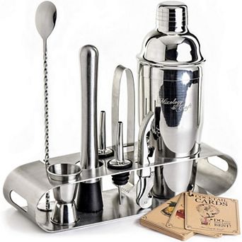 Zulay Kitchen Bartender Kit 9 pc Bar Set Cocktail Shaker Set with Elegant Metal Stand