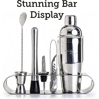 Zulay Kitchen Bartender Kit 9-Piece Bar Set Cocktail Shaker Set with Elegant Metal Stand