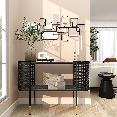 CosmoLiving by Cosmopolitan Metal Overlapping Rectangle Wall Mirror with Wire Rod Outlines